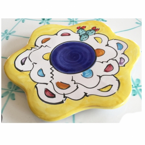 Poggiapentola fiore in ceramica di Vietri - Decoro Casette
