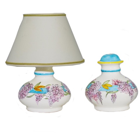 Coppia di Abat-jour lumi da comodino decoro uva rossa mezzo fondo bianco