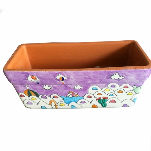Vaso per piante e fiori Rettangolare dipinto in ceramica di Vietri - Decoro Casette