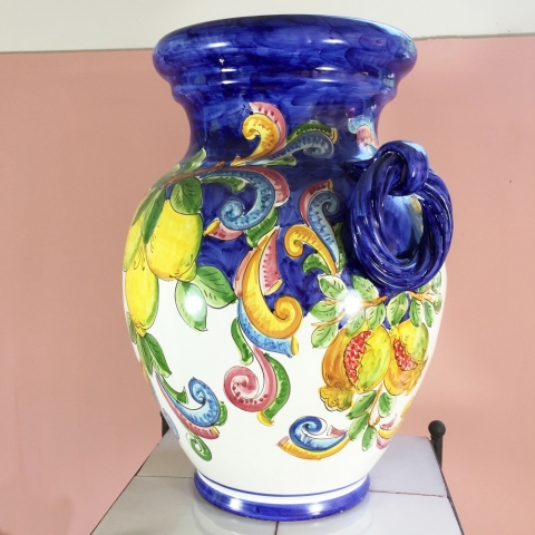 Orcio - artistico con manici ad anello - Decoro Barocco con Limoni e Fiori