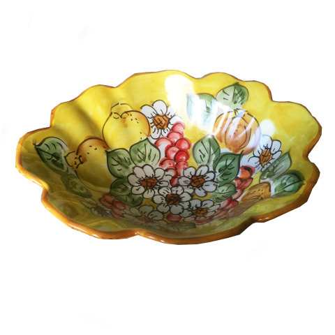 Cestino smerlato in ceramica Vietrese - Decoro Limoni