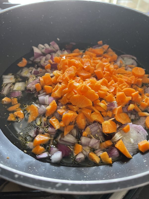 Soffritto with Carrots, Onion and Celery in Extra Virgin Olive Oil