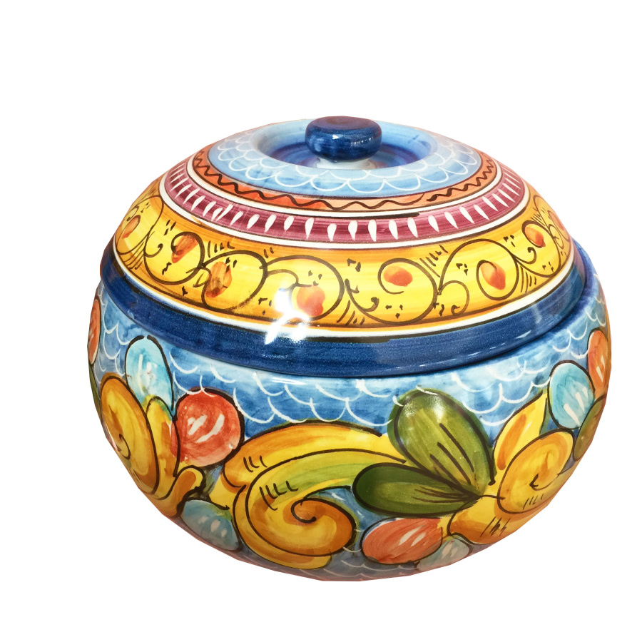 Biscottiera in Ceramica di Vietri - Decoro Barocco - CERAMICA VIETRESE -  Eccellenza Artigianale Made in Italy