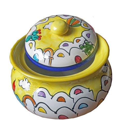 Biscottiera in Ceramica di Vietri - Decoro Casette