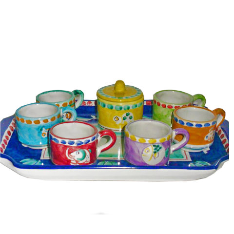Set 6 tasses à café + sucrier + plateau - 'Animaux' -