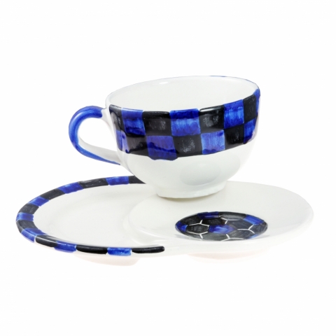 Tazza del Tifoso Interista con piattino doppio in ceramica Vietrese
