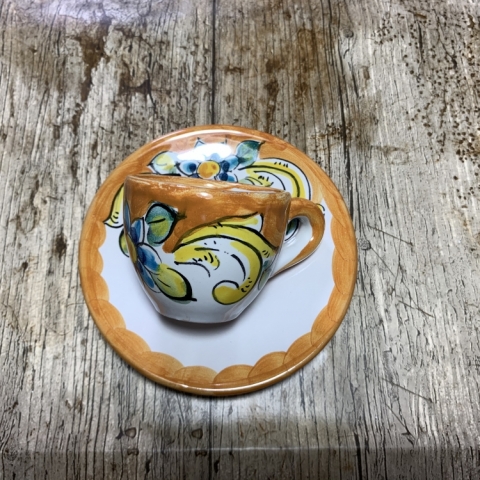 Tazzina da caffè con piattino - Uccelini Arancioni - CERAMICA VIETRESE -  Eccellenza Artigianale Made in Italy