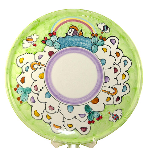 Piatto per Pizza in ceramica di Vietri, casette verde.