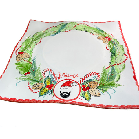 Piatto Quadrato Ad Onda 35x35 cm Decoro di Natale 