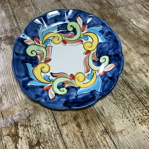 Piatto tipo Vietri frutta/dolce decoro  Barocco Blu
