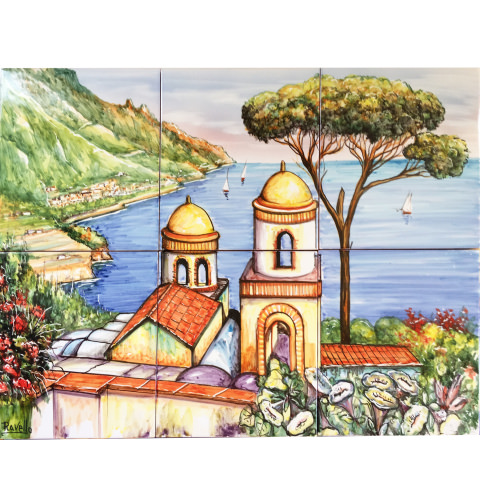 Mosaico Pannello Ravello - misura 60x40 cm - in mattonelle dipinte a mano