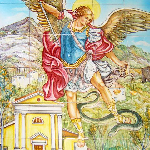 Pannello Murales composto da piastrelle dipinte a mano - su progetto - Arcangelo