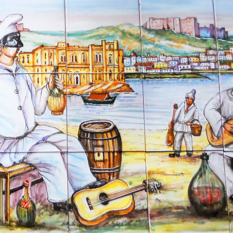 Panel murales consta de azulejos pintados a mano - Por proyecto -  Pescadores - VIETRI CERÁMICA - excelencia made in Italy
