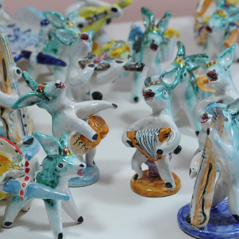 some of our typical donkeys musicians - beautiful to give, to exhibit, to give as favors - only on www.ceramicavietrese.it