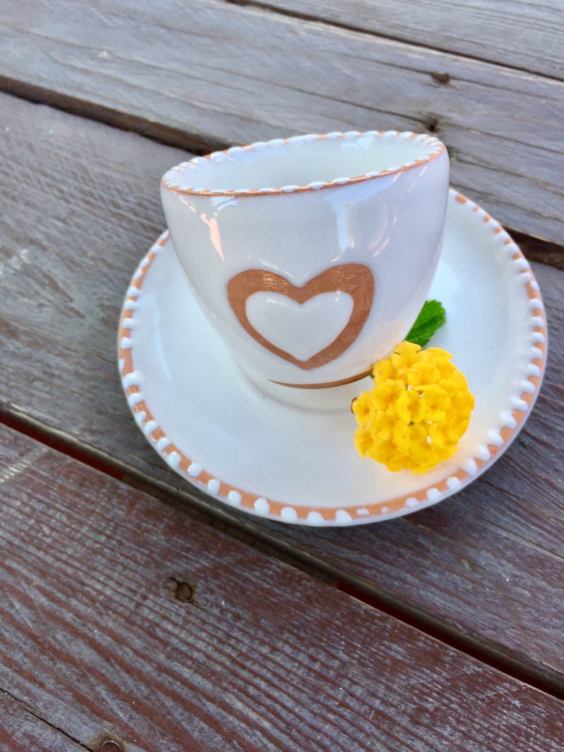 Our heart coffee cup in Vietri Ceramic and lace decoration