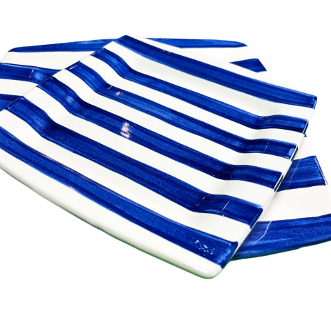 Plato Cuadrado - Decoración Forma 2 líneas azules
