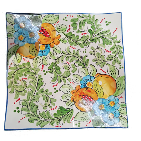 Piatto Quadrato Ondulato decoro Limoni con Fiori