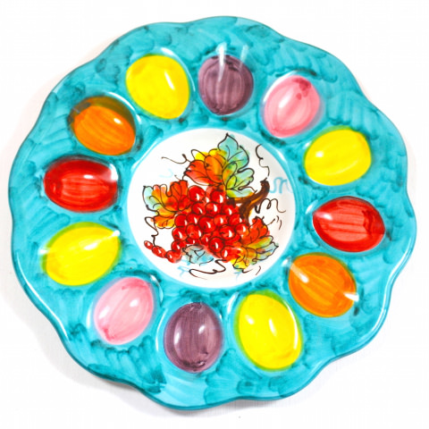 Colored Plate 'Ovarolo'  in ceramics of Vietri decoration fruits mezzo fondo green