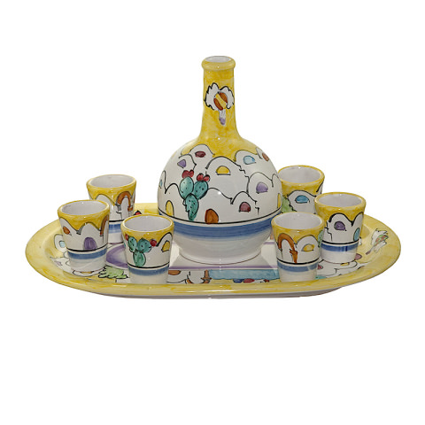 Bicchiere Bottiglia e Set limoncello Decoro Casette