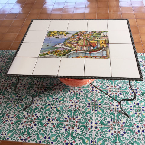 Tavolino in ferro Battuto con ripiano in piastrelle Decoro Positano