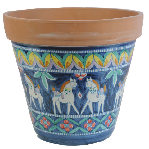 Vaso per piante e fiori Conico dipinto in ceramica di Vietri - Decoro Pompei