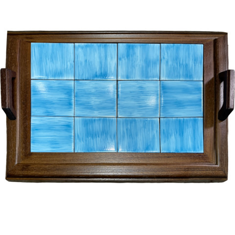 Поднос из дерева и плитки - Solid Color 'Brushstroke'