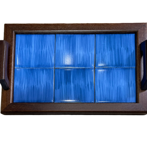 Bandeja pequeña en madera y azulejos - Decoración 'Pennellate' o 'Nuovolato'